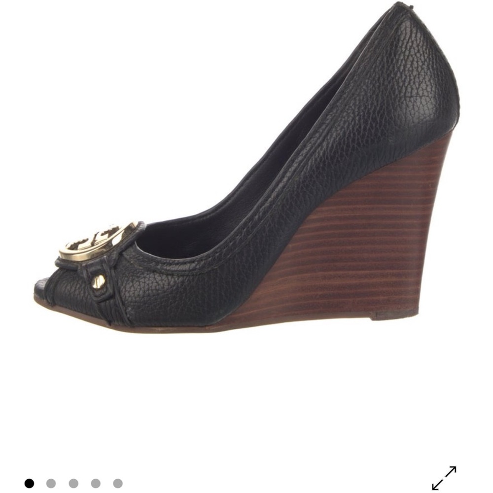 Tory Burch Black Wedge Peep-Toe Shoes